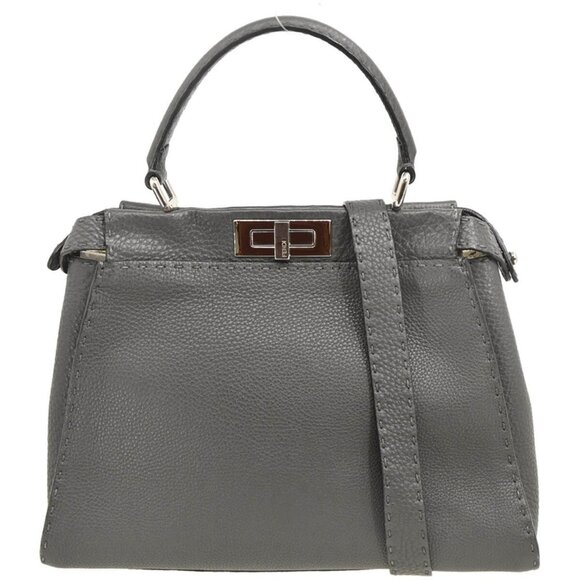 Fendi Gray Leather Peekaboo 2way Handbag - Picture 1 of 15